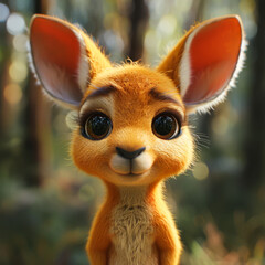 Fototapeta premium Kawaii Kangaroo. Generated image. A digital illustration of a cute, young kangaroo in the kawaii art style.