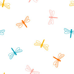 Seamless pattern with colorful dragonfly