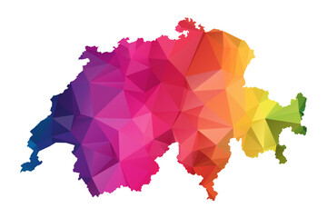 Abstract Polygon Map - Vector illustration Low Poly Color Rainbow Switzerland map of isolated. Vector illustration eps 10.