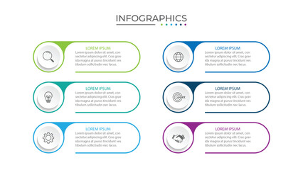 Vector Infographic label design template with icons and 6 options or steps.