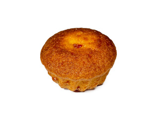 Tasty muffin with jam. Closeup fresh muffin of white background. Sweet pastries   