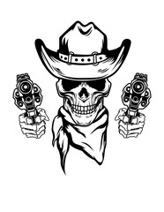 .Cowboy Skull | Skeleleton Bandit | Country Homes | Rodeo | Dead Cowboy | Cowboy Hat on Skull | Western | Original Illustration | Vector and Clipart | Cutfile and Stencil