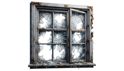 Old vintage damaged window  isolated on transparent or white background