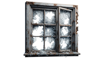 Old vintage damaged window  isolated on transparent or white background
