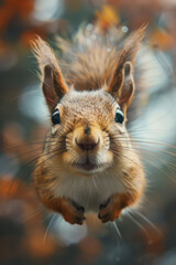 Fototapeta premium A squirrel is looking at the camera with its mouth open