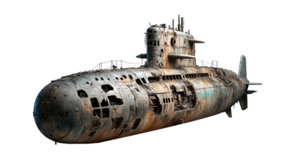 damaged and destroyed submarine  isolated on transparent or white background