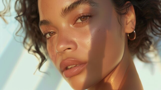 Elegant Natural Beauty Portrait with Soft Neutral Tones for Subtle Makeup Designs and Skincare Campaigns