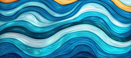 Obraz premium Vibrant contemporary wave design in blue navy and gold abstract organic pattern illustration