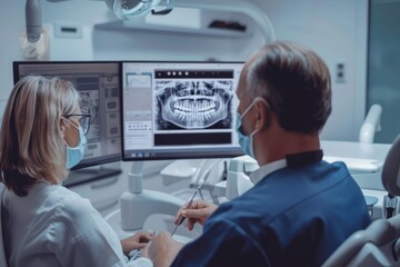 Modern Dental Care: Dentist and Patient Review Digital Dental Scans in State-of-the-Art Clinic