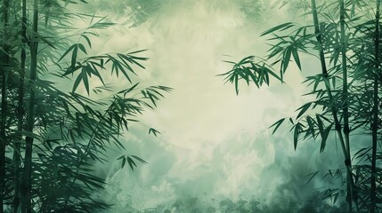 aesthetic vintage bamboo forest with misty abstract background zen nature illustration