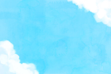 Blue sky with white clouds watercolor