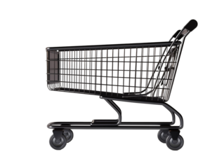 a black shopping cart with wheels