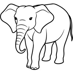 Fototapeta premium elephant cartoon line art outline coloring page, isolated on transparent background