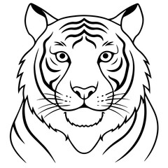 Obraz premium tiger portrait full body cartoon outline line art coloring page, isolated on transparent background 