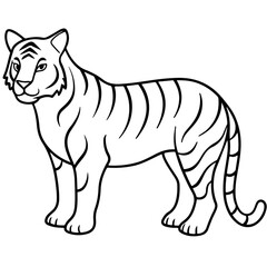 Fototapeta premium tiger portrait full body cartoon outline line art coloring page, isolated on transparent background