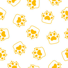 Seamless pattern with yellow paws