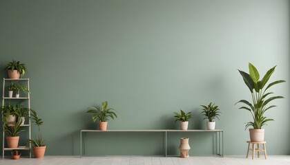 Frame mockup, Minimalist living room interior green cabinet for TV and decor accessories with green color wall. 3D render