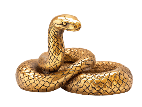 a gold snake statue on a white background