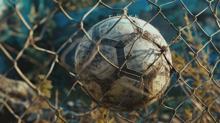Soccer ball scores a goal on the net AI generated