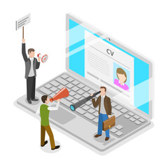 3D Isometric Flat Illustration of HR Recruitment, Looking for Talent. Item 3