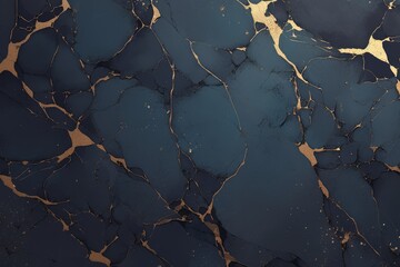 An air of ancient grandeur emanates from this dark blue and black marble, where golden veins whisper secrets and the cracked gold pattern echoes the passage of time