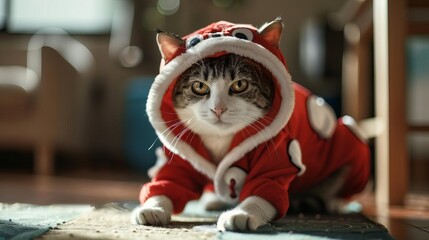 cute cat wearing anime onesie dog costume adorable pet cosplay and dressup humorous animal photography