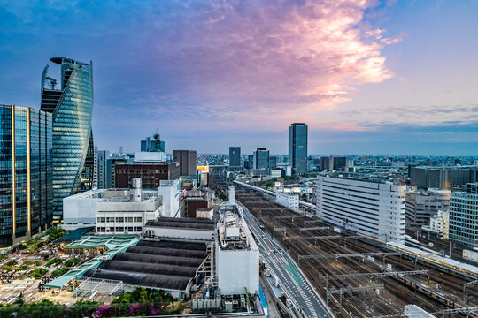 愛知県名古屋駅直上からの名古屋市中心部の風景