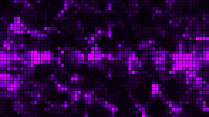 Purple mosaic background in technology concept. Abstract multicolored LED squares. Technology digital square lilac color background. Bright pixel grid background. 3D rendering