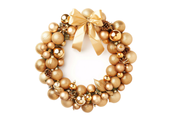 a gold wreath with a bow