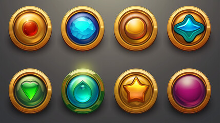 Asset of mobile game or slot game button on dark background, Illustration