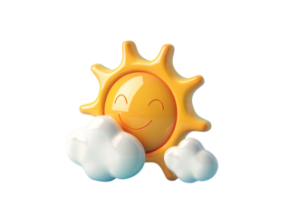 a yellow sun with a smiling face and white clouds