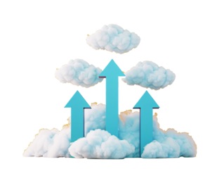 blue arrows pointing up and clouds