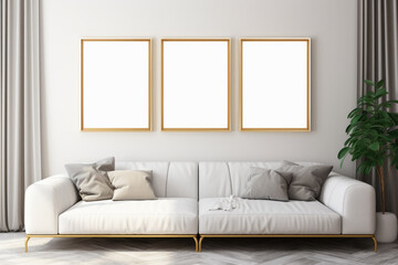 Fototapeta premium Elegant Minimalist Living Room with Armchairs and Blank Frames