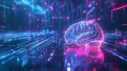 Obraz premium ethereal aigenerated holographic brain floating in cyberspace abstract 3d illustration