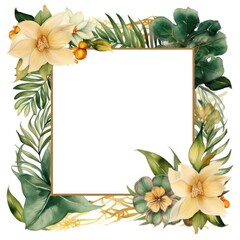 Botanical Floral Frame with Tropical Leaves and Flowers