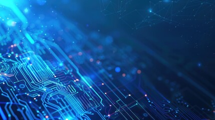 Obraz premium Abstract blue digital circuit background with bokeh