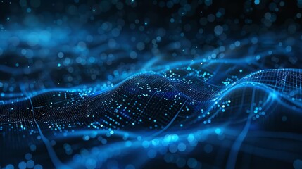 futuristic abstract blue lines and glowing dots on dark background scifi 3d render