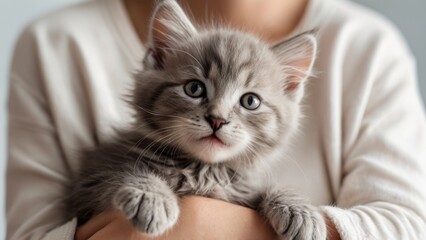 Gray Tabby Kitten in Loving Hands