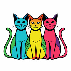 Contemporary Art and Design: Simple Black Line with Colored Cats in Vector Illustration