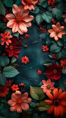 vertical frame of flowers with writing space, stories format, ai generated