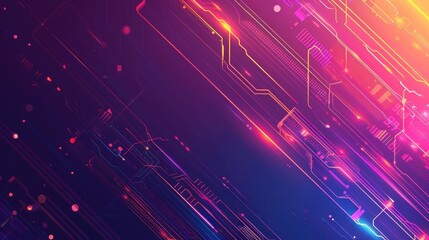 Obraz premium Vibrant red and yellow digital circuit design