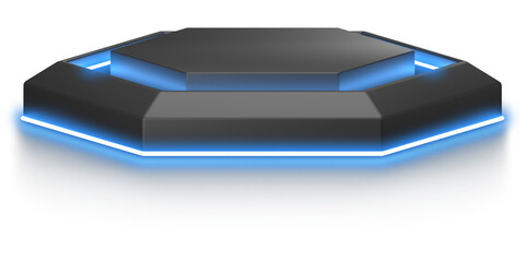 3d podium with blue neon light 