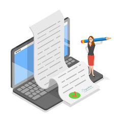 3D Isometric Flat Illustration of Signing Legal Contract, Electronic Signature. Item 3