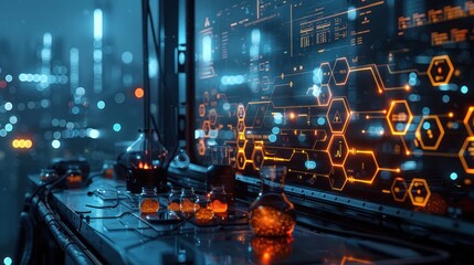 High-tech lab with digital interfaces