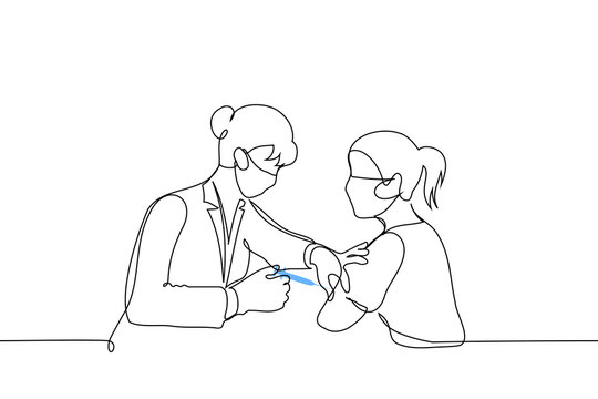 doctor giving vaccine shot, line art clip art preview