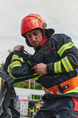 Professional Firefighter Suits Up in Full Gear for Duty