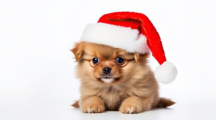 Adorable Puppy Wearing Santa Hat for Christmas Celebration