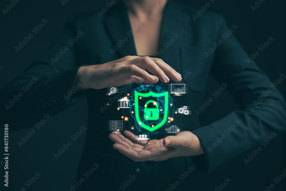 Poster cybercrime prevention concepts. personal information security and online data protection. transactio