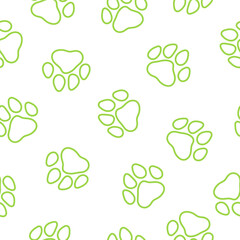 Seamless pattern with green outline paws