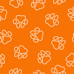 Orange seamless pattern with outline paws